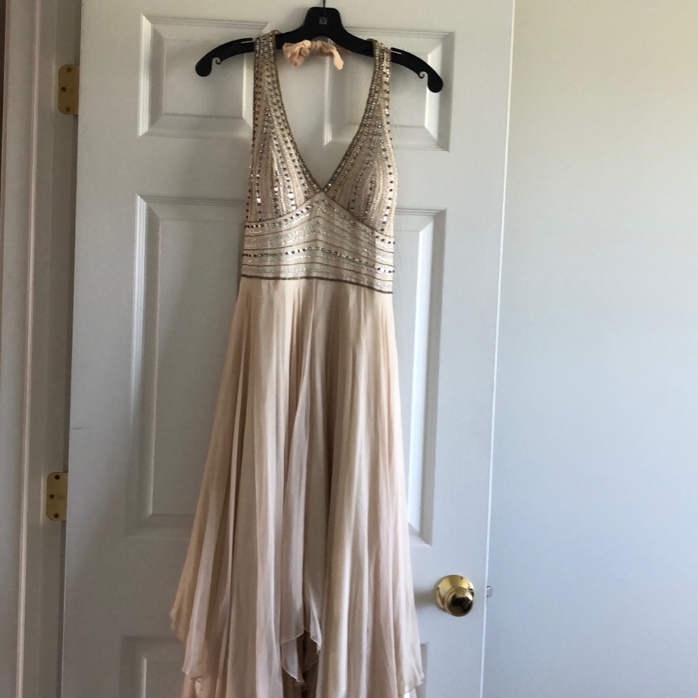 Adrianna Papell Cream Midi Dress with Silver Accents